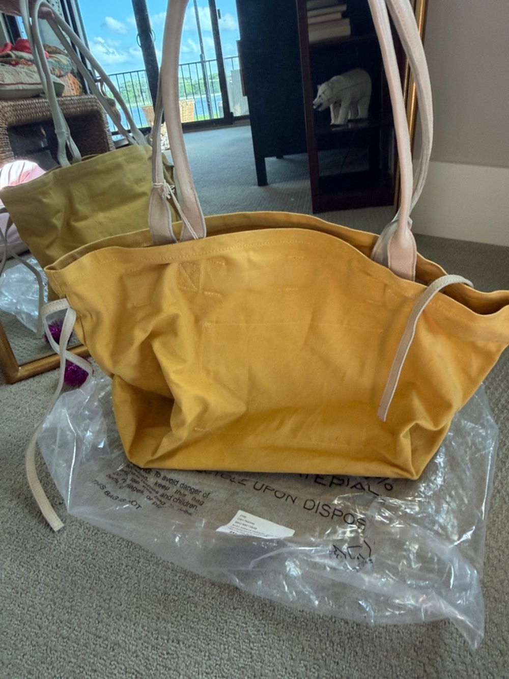 Free People Mustard Canvas Tote with Pale Leather Straps